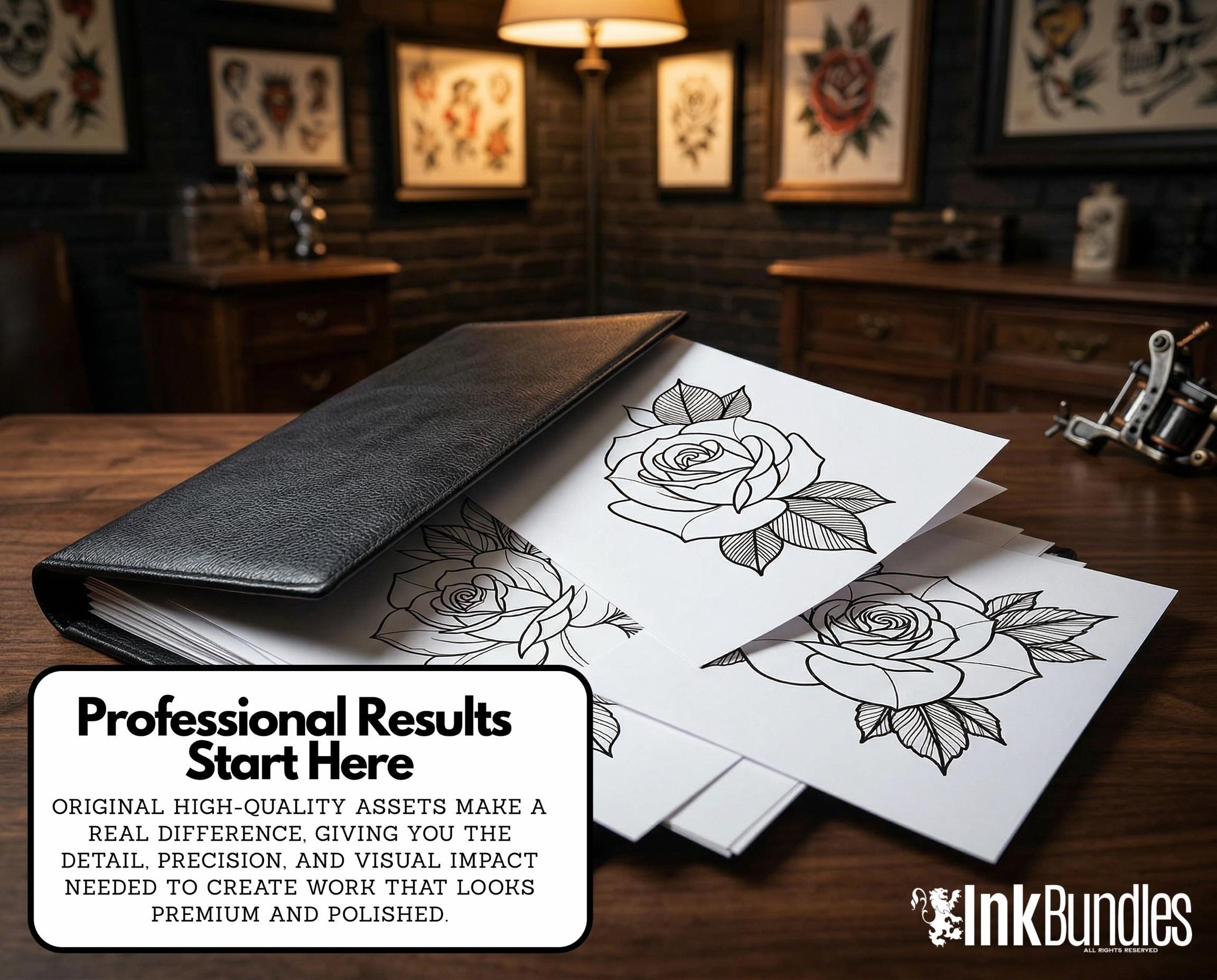 Rose Tattoo Flash PDF eBook | Neo Traditional Stencils | Old School Flower References & Coloring Pages