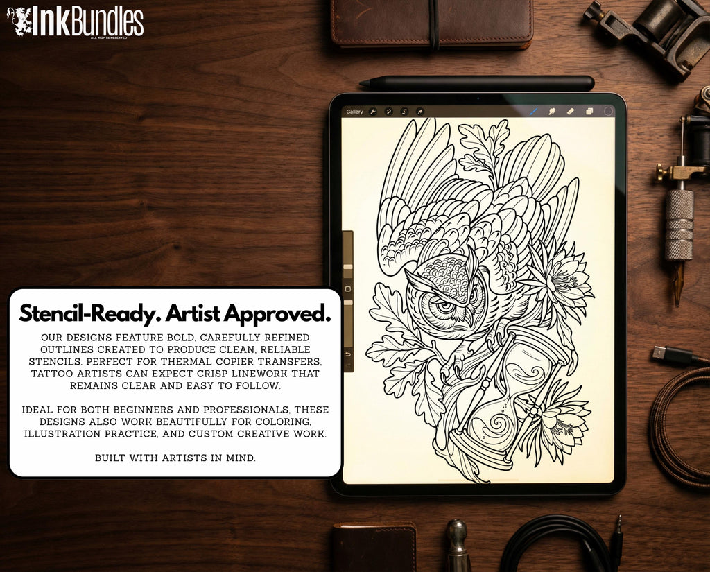 Neo Traditional Animal Tattoo Design Reference Kit, Procreate Brushset & PNG, Flash Stamps for Artists