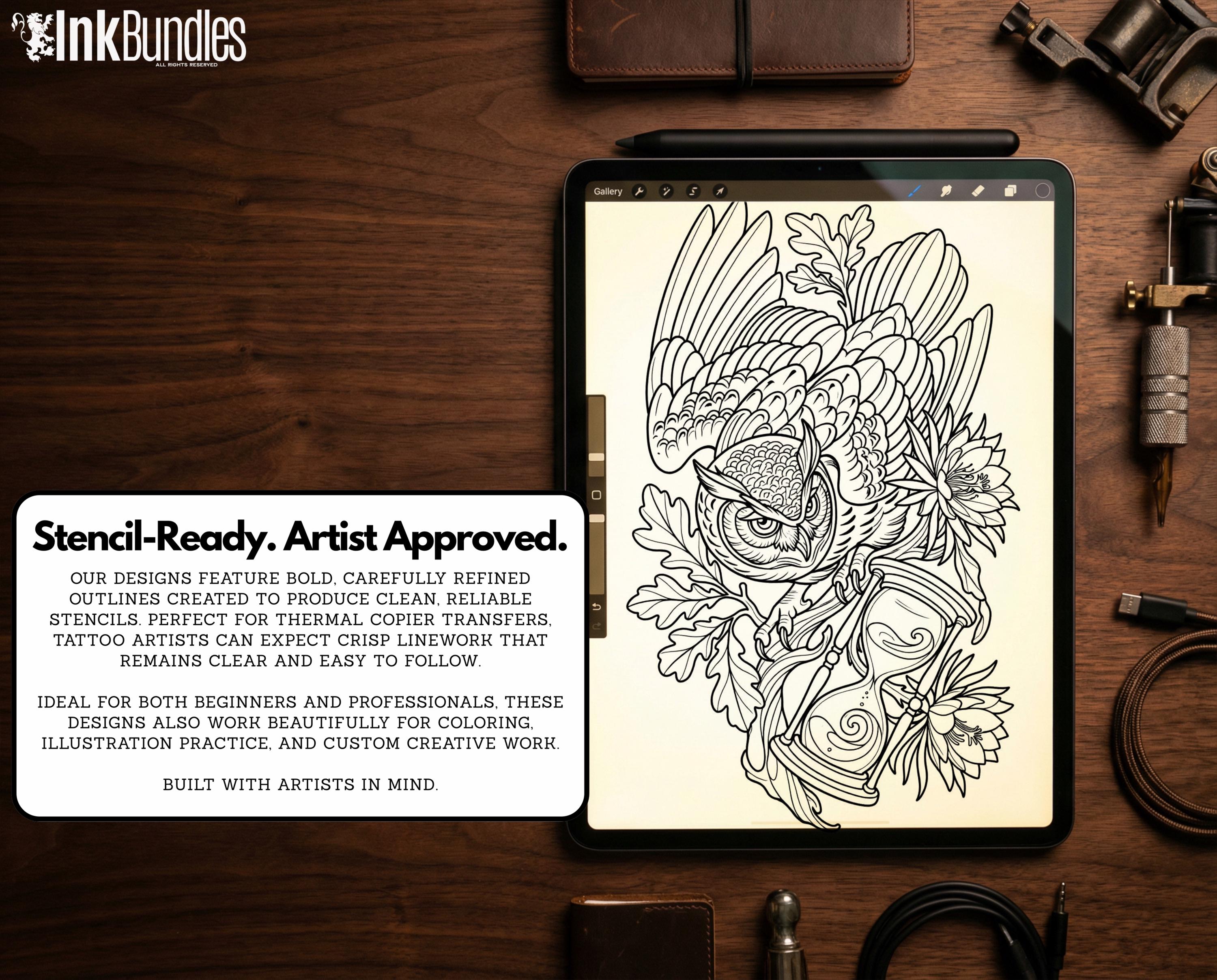 Neo Traditional Animal Tattoo Design Reference Kit, Procreate Brushset & PNG, Flash Stamps for Artists