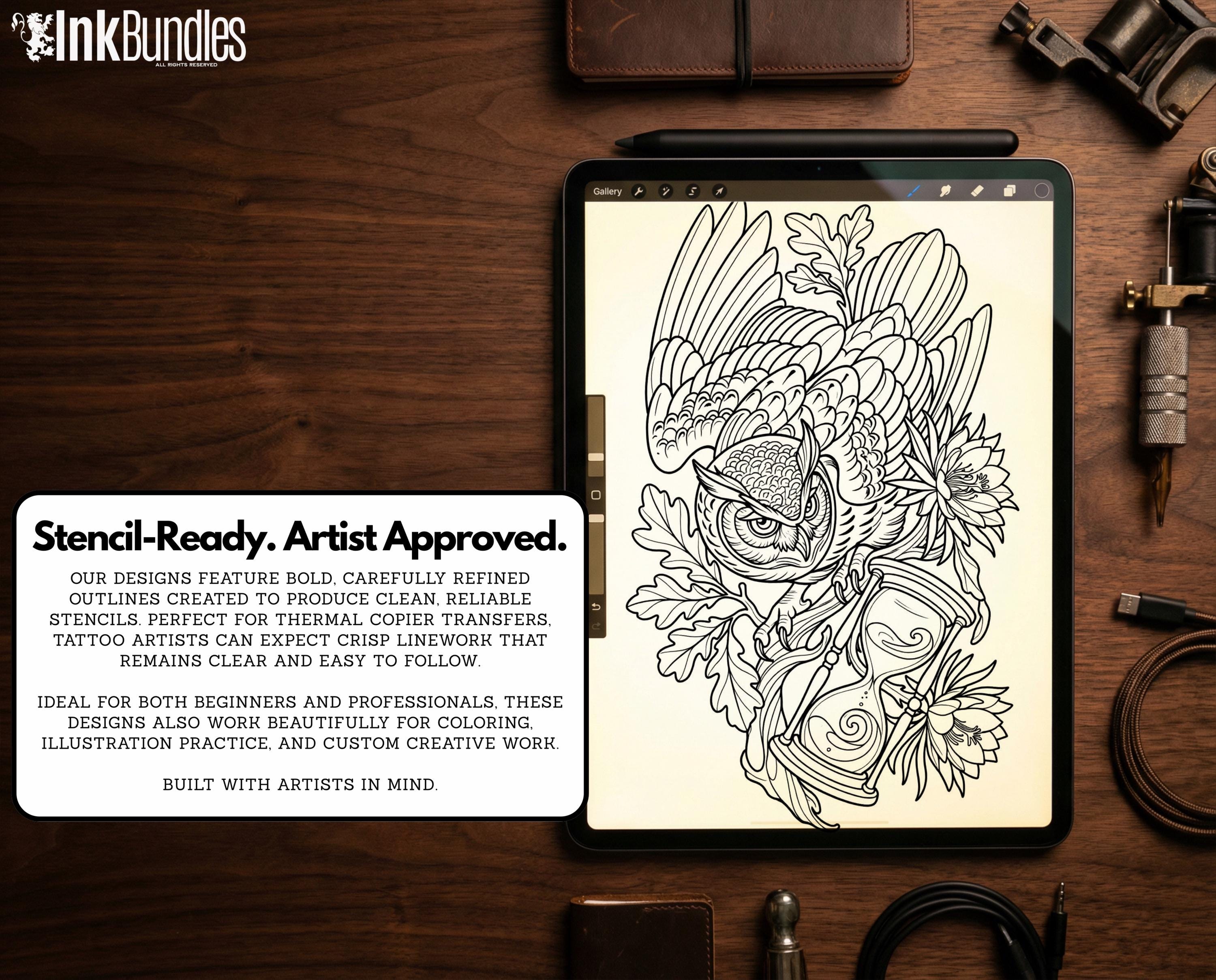 Neo Traditional Animal Tattoo Design Reference Kit, Procreate Brushset & PNG, Flash Stamps for Artists