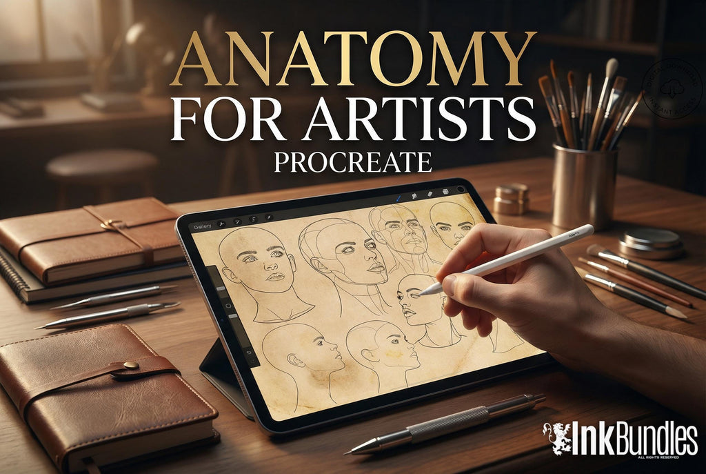 Procreate, Head anatomy, 35 custom made designs ~ ready to use templates