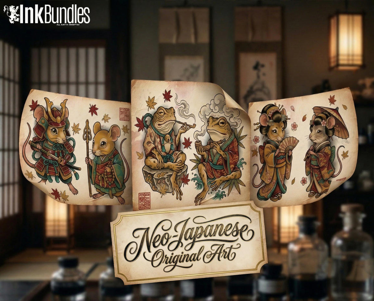 Neo Traditional Japanese Tattoo Reference Kit, Procreate Stamps + PNG, 120+ Clean Stencils