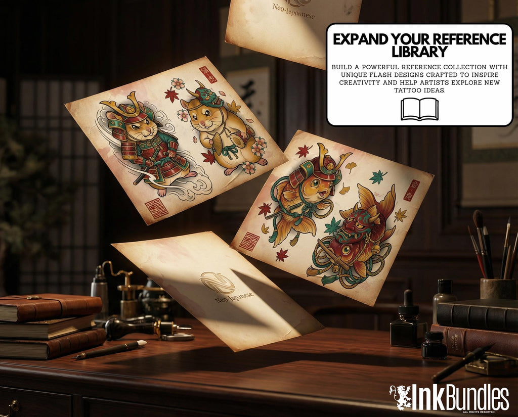 Neo Traditional Japanese Tattoo Reference Kit, Procreate Stamps + PNG, 120+ Clean Stencils