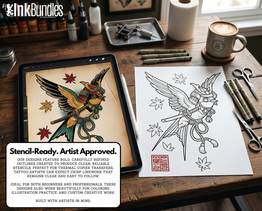 Neo Traditional Japanese Tattoo Reference Kit, Procreate Stamps + PNG, 120+ Clean Stencils