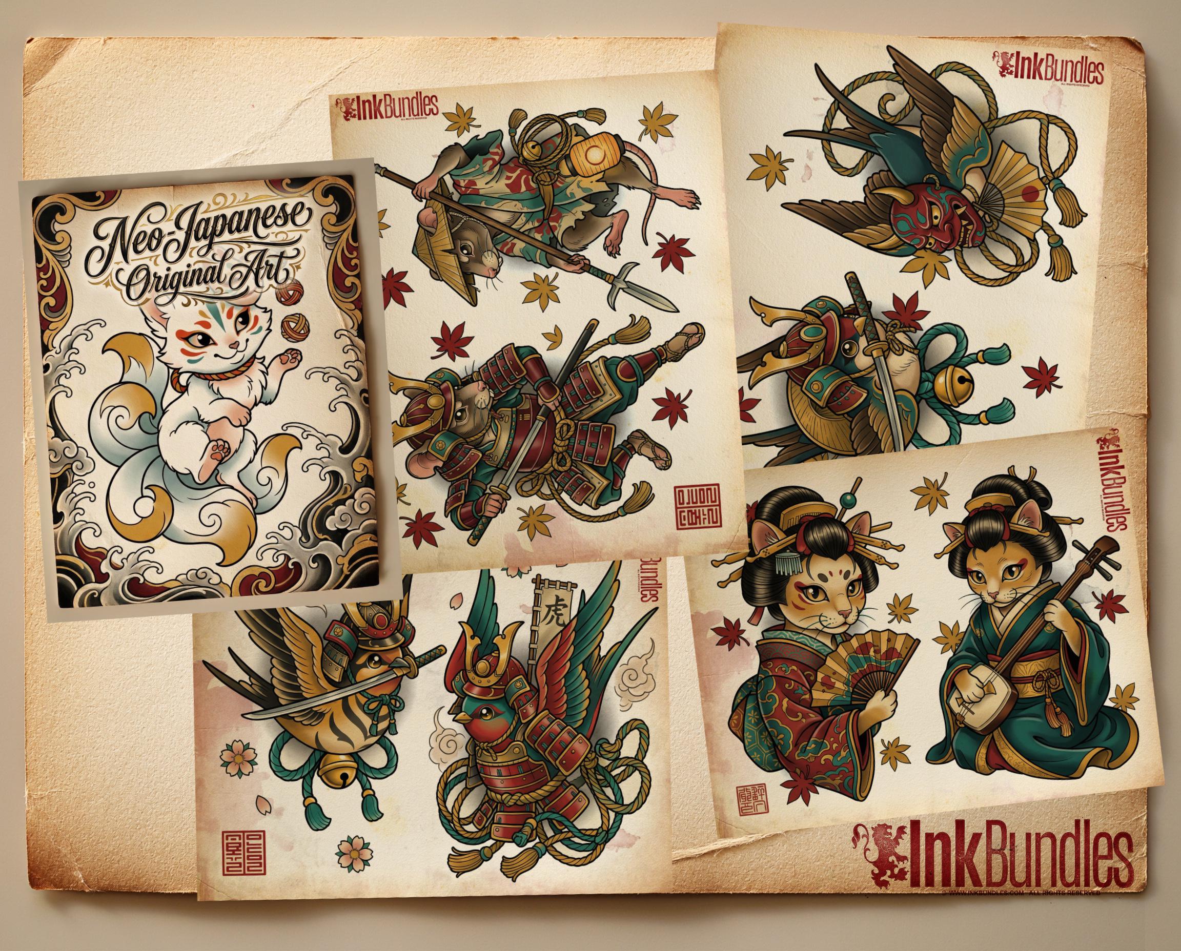Neo Traditional Japanese Tattoo Reference Kit, Procreate Stamps + PNG, 120+ Clean Stencils