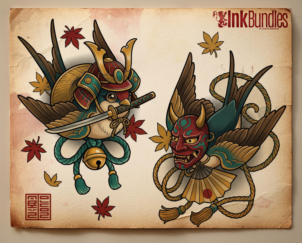 Neo Traditional Japanese Tattoo Reference Kit, Procreate Stamps + PNG, 120+ Clean Stencils