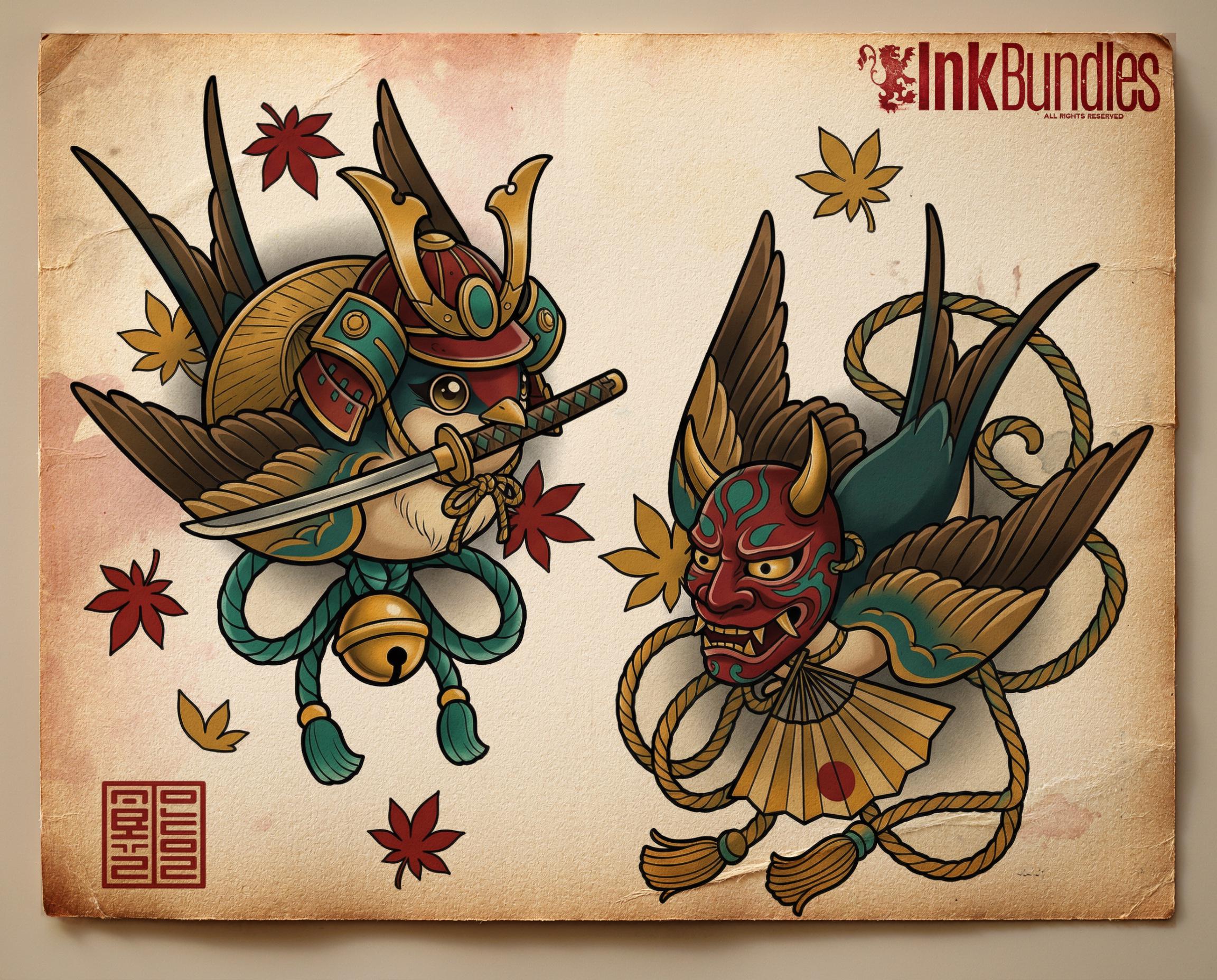 Neo Traditional Japanese Tattoo Reference Kit, Procreate Stamps + PNG, 120+ Clean Stencils