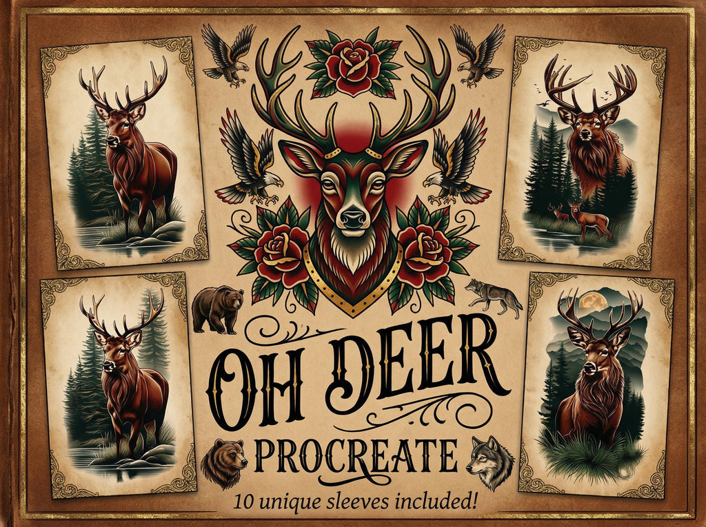 Deer Tattoo Stencils for Procreate: Unique Artist Reference (Digital Download)