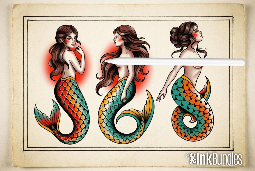 Traditional Nautical Tattoo Design kit - Procreate & PNG | 220+ Classic marine old-school Tattoo stencils