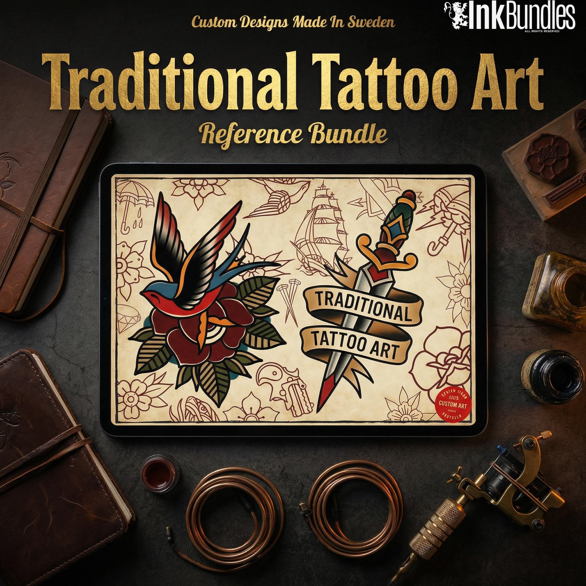 Traditional Tattoo Flash Procreate Stamps: Old School Designs PNG & Brushes
