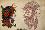 The Gilded Ladies - Tattoo flash art, Procreate brushset, traditional / old school Stencils & references