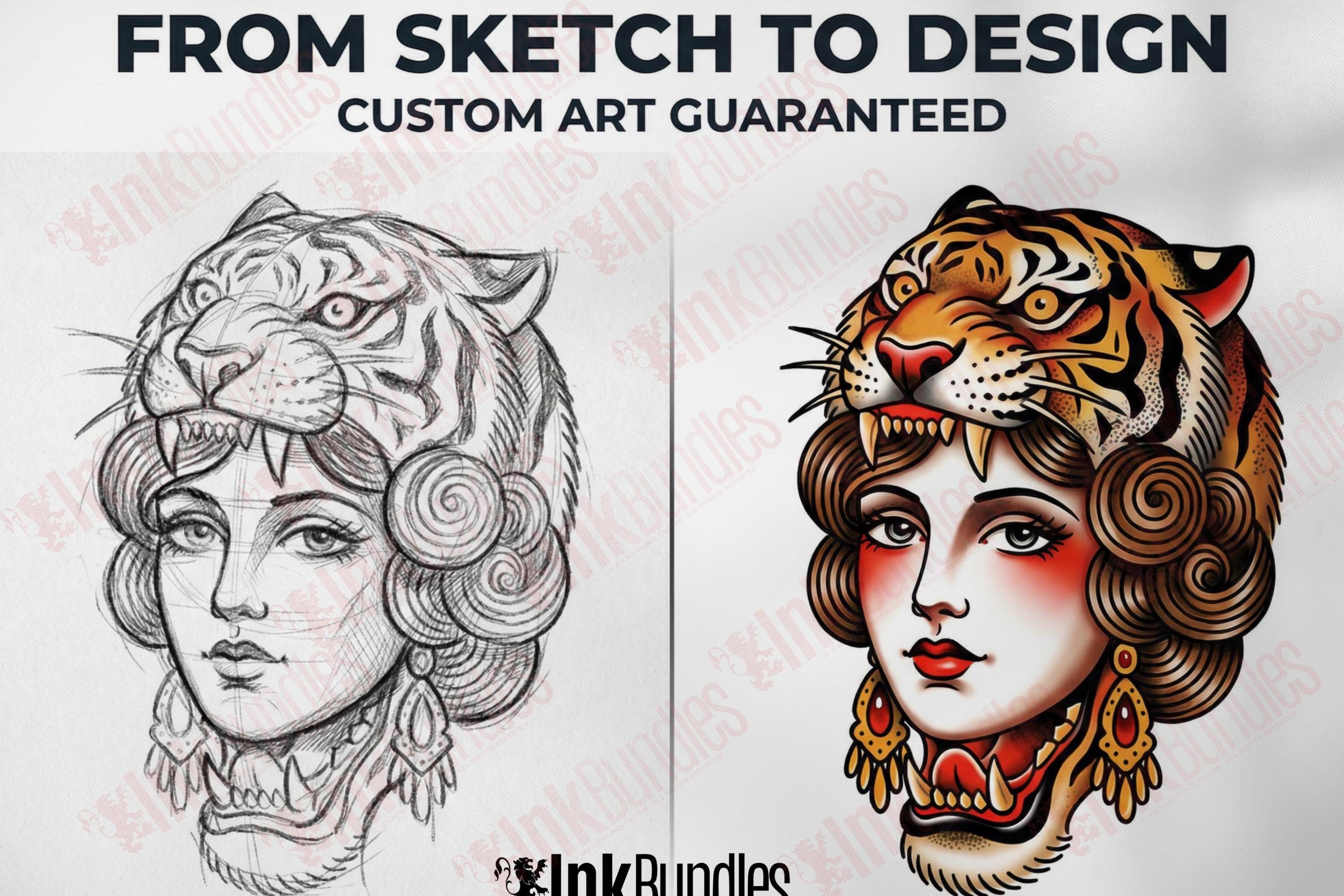 The Gilded Ladies - Tattoo flash art, Procreate brushset, traditional / old school Stencils & references