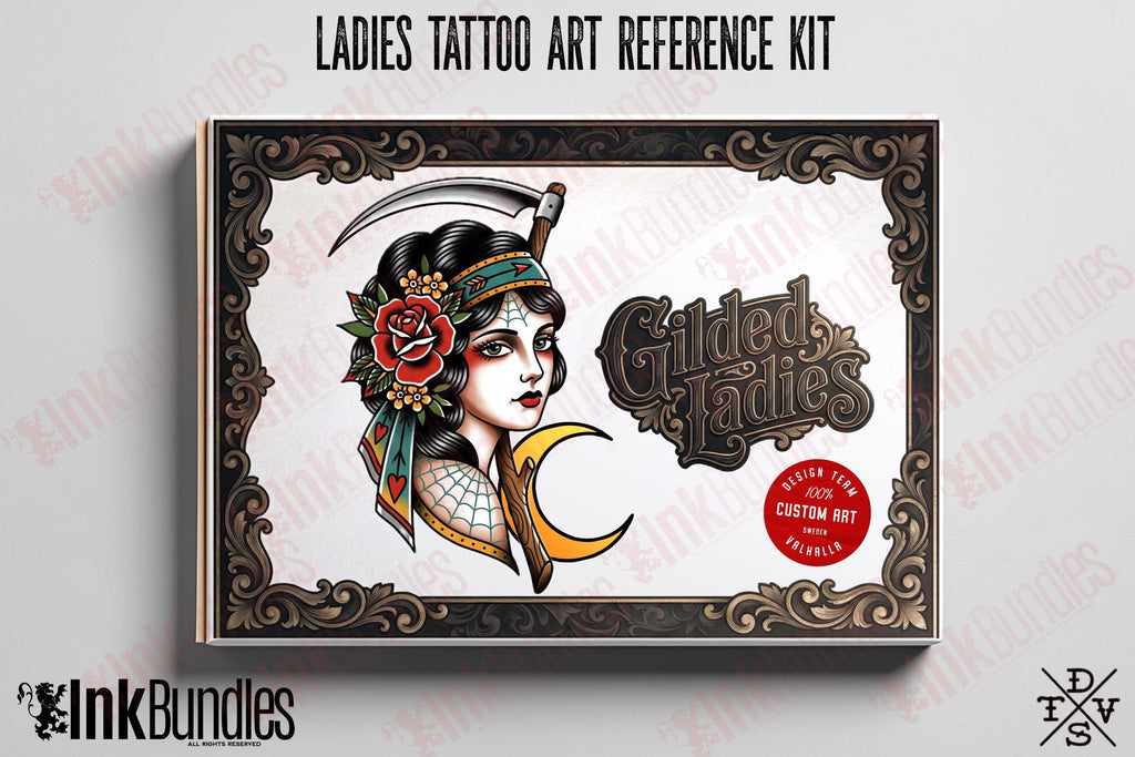 The Gilded Ladies - Tattoo flash art, Procreate brushset, traditional / old school Stencils & references