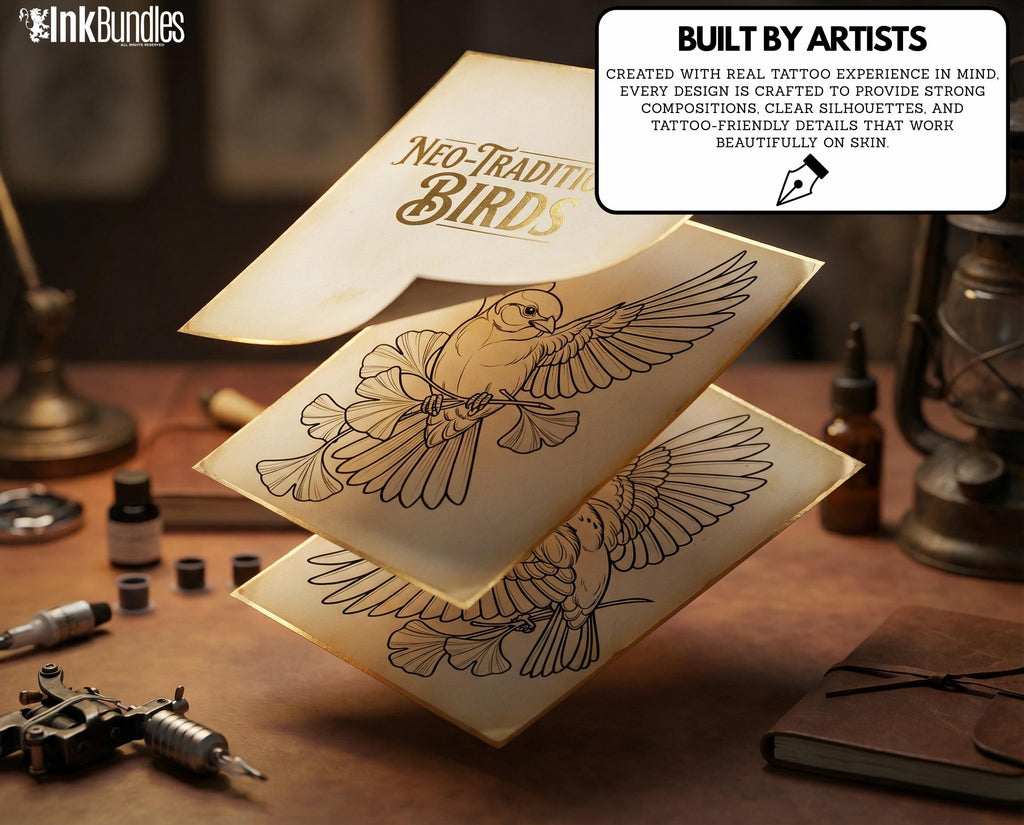 Neo Traditional Birds Tattoo Reference Kit
