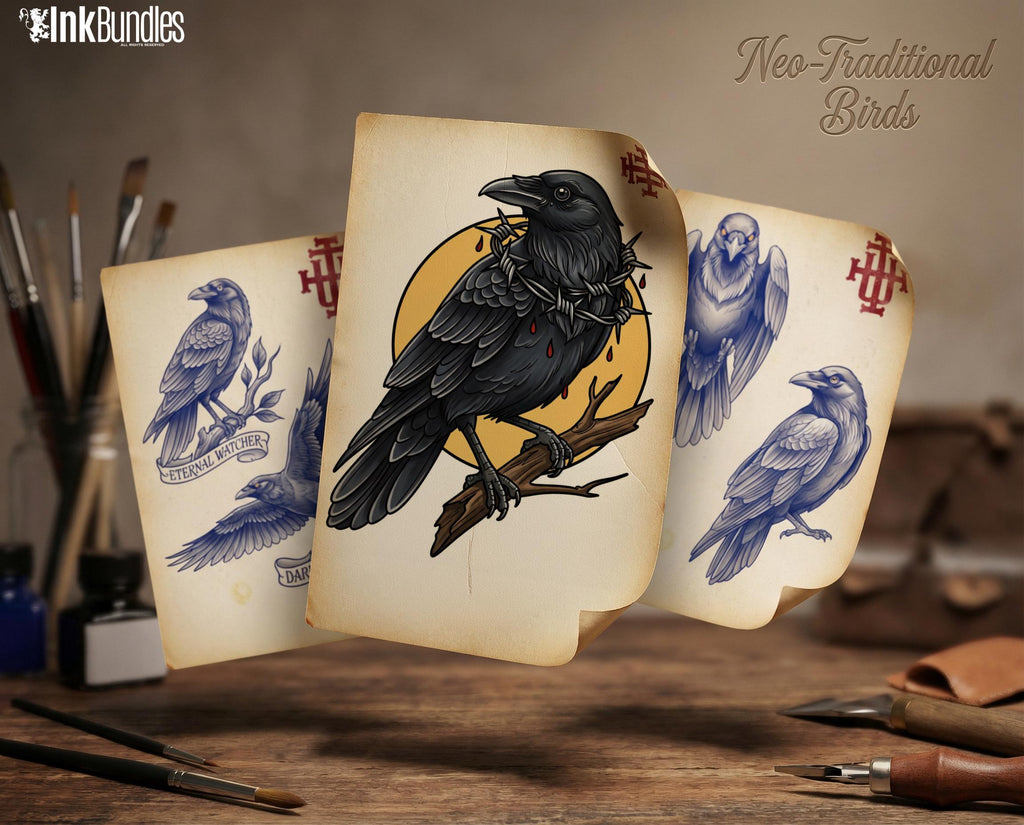 Neo Traditional Birds Tattoo Reference Kit