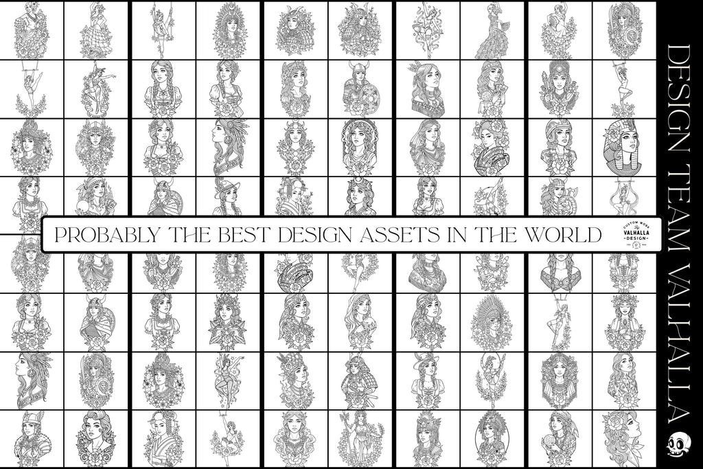 Procreate Tattoo Stamp Brushes, Traditional ladies vol.2 ~ 70 designs