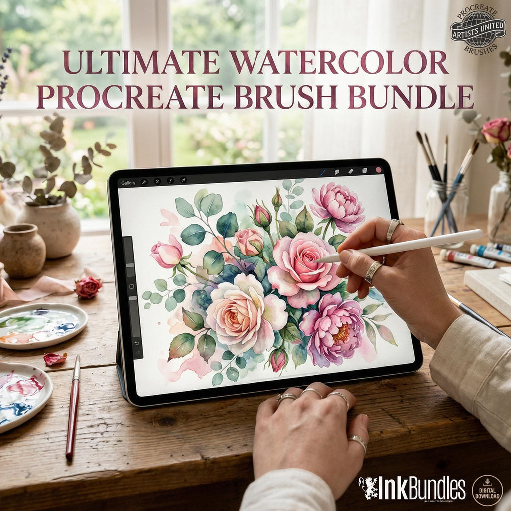 Procreate Watercolor Brush Set: AquaSoft + Studio, Realistic Canvas Textures Digital Download