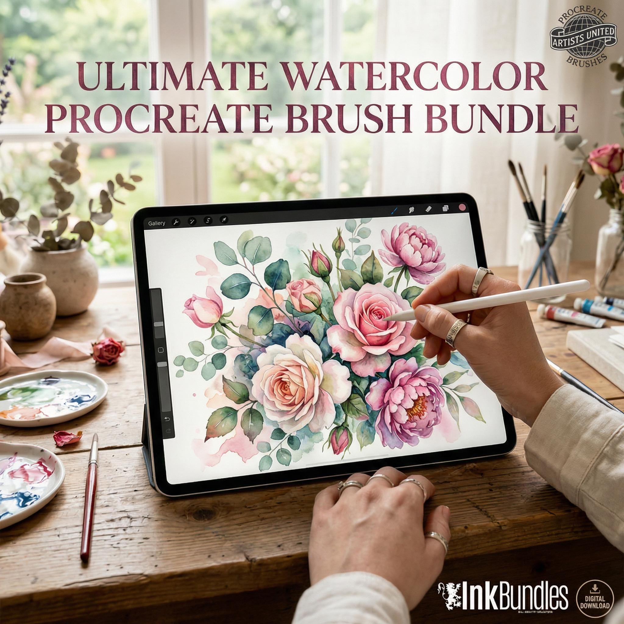 Procreate Watercolor Brush Set: AquaSoft + Studio, Realistic Canvas Textures Digital Download