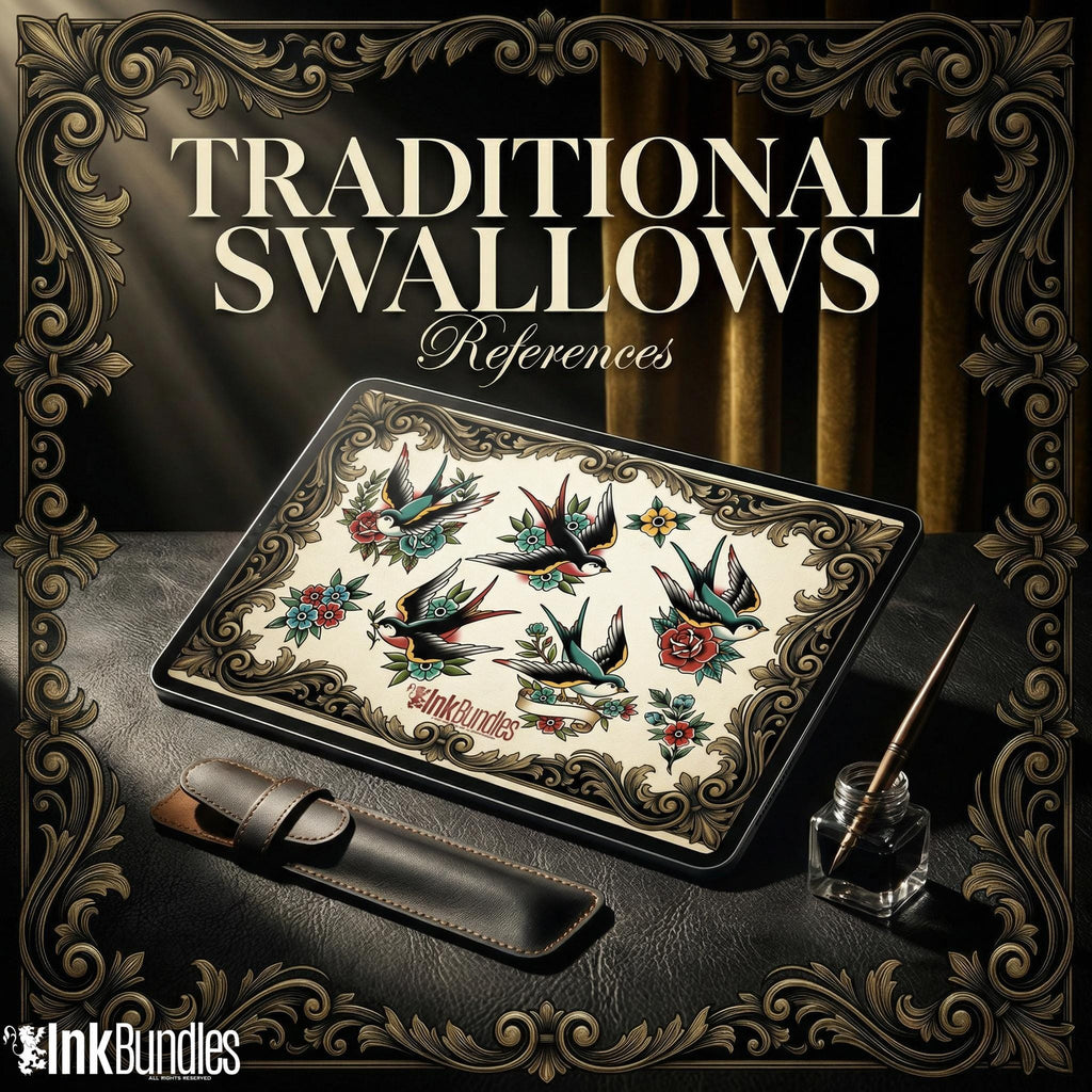 Traditional Swallows Tattoo Design kit - Procreate | 100+ Classic Swallow Tattoos, Old School Stencils