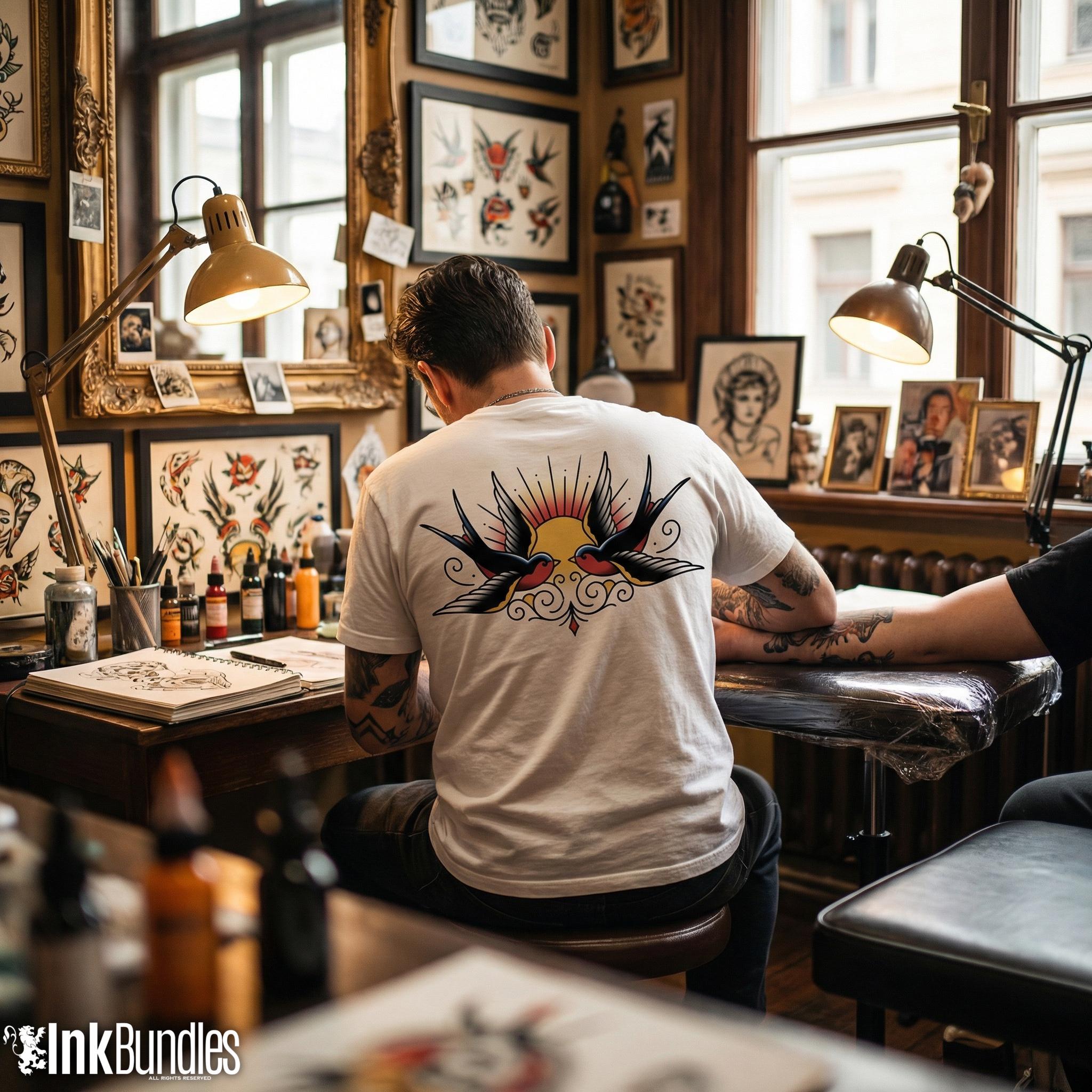 Traditional Swallows Tattoo Design kit - Procreate | 100+ Classic Swallow Tattoos, Old School Stencils