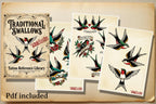 Traditional Swallows Tattoo Design kit - Procreate | 100+ Classic Swallow Tattoos, Old School Stencils