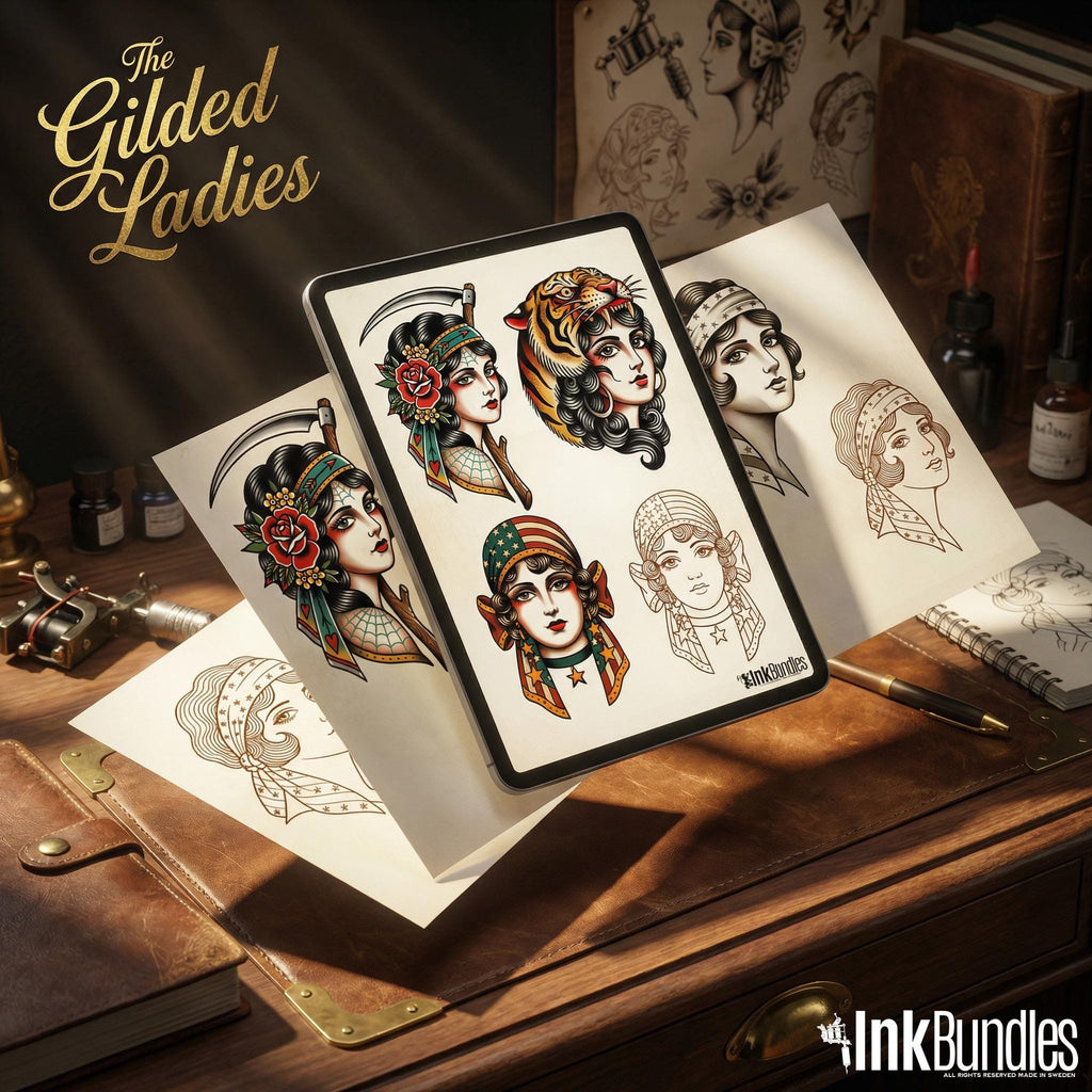 Traditional Ladies Tattoo Flash PDF eBook | Neo-Traditional Girl Stencils | Old School References & Coloring Pages
