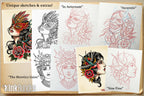 Traditional Ladies Tattoo Flash PDF eBook | Neo-Traditional Girl Stencils | Old School References & Coloring Pages