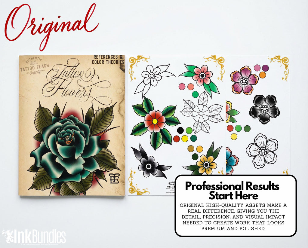 Traditional Tattoo Flower Procreate Stamps: Vintage Flash Art Designs (PNG, SVG, EPS)