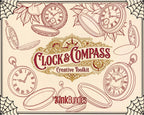 Clock Compass Procreate Brushes, Pocket Watch Tattoo Stencils, Timepiece Stamps Digital Download
