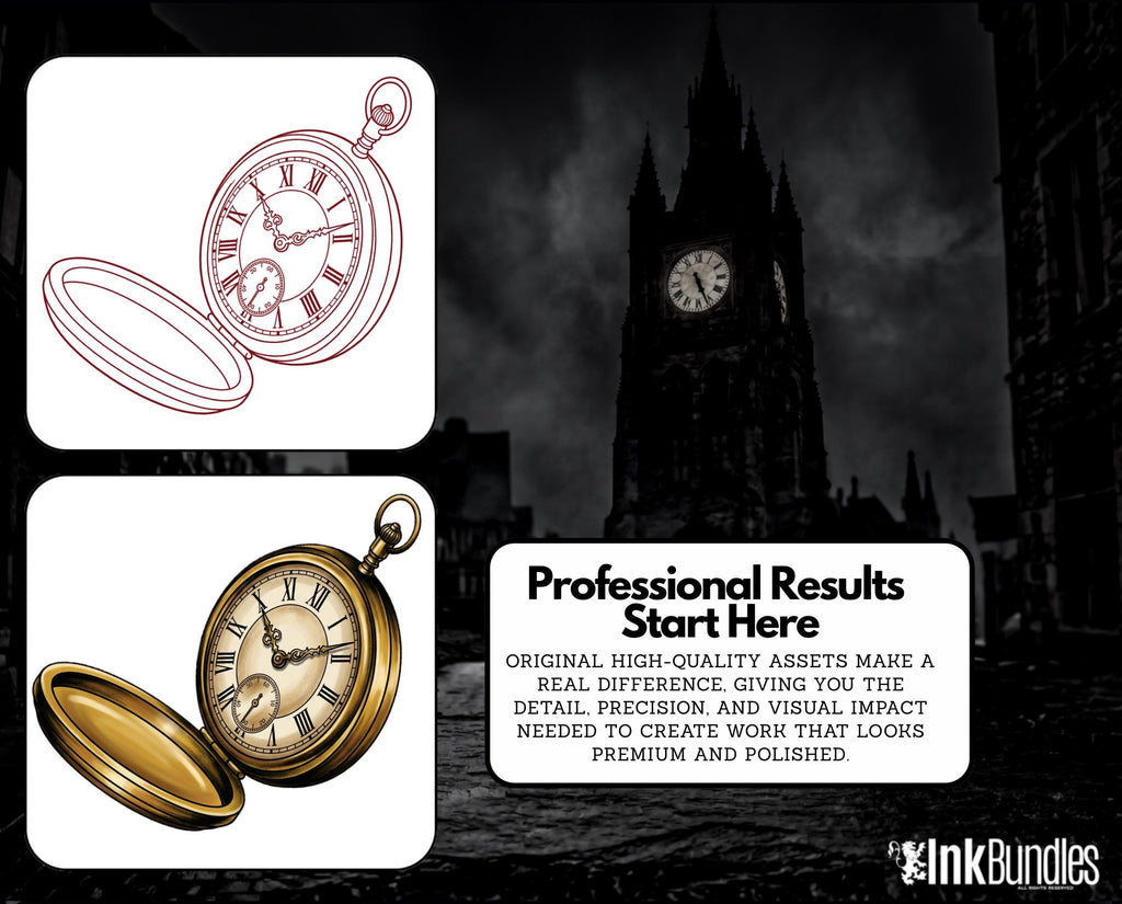 Clock Compass Procreate Brushes, Pocket Watch Tattoo Stencils, Timepiece Stamps Digital Download