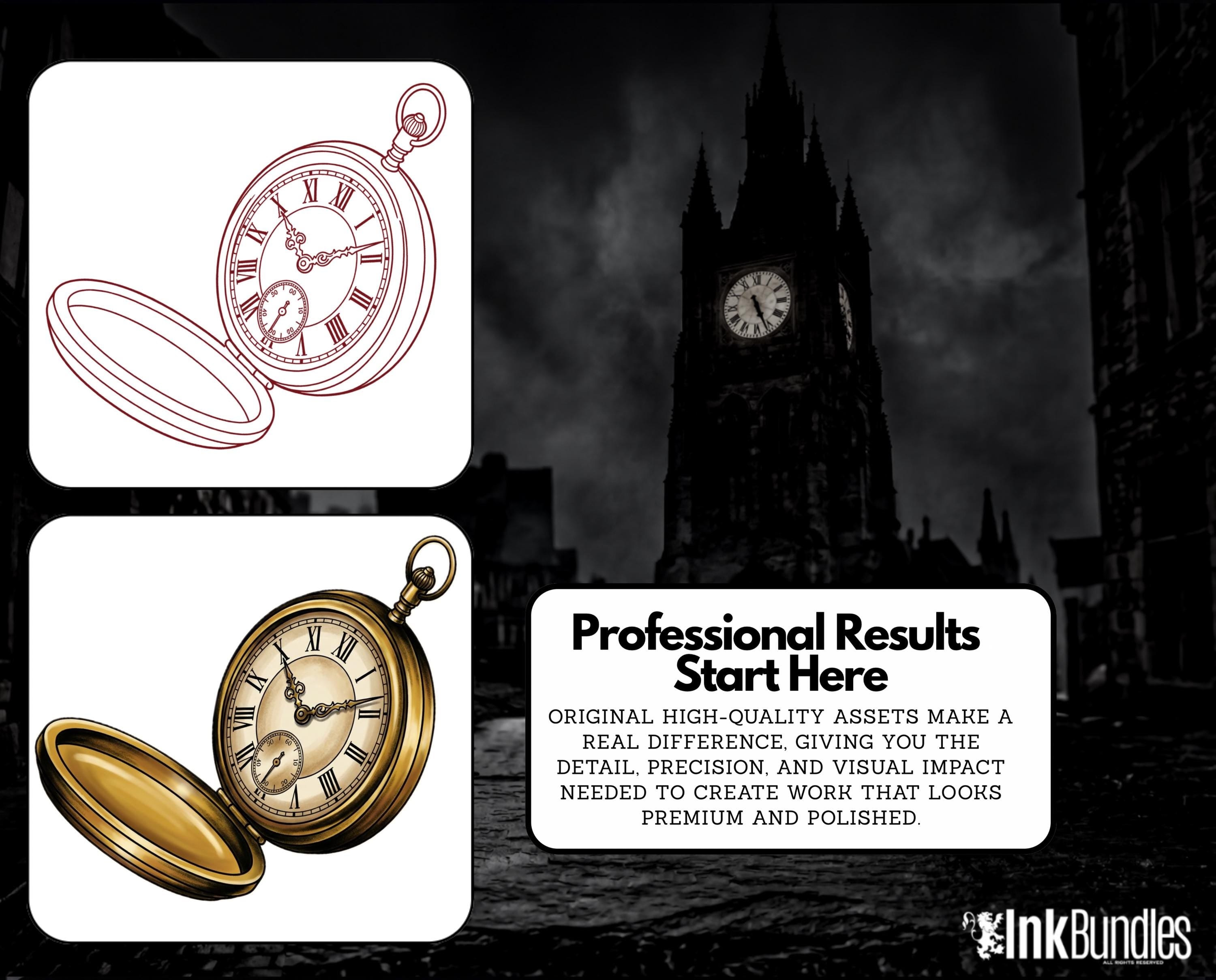 Clock Compass Procreate Brushes, Pocket Watch Tattoo Stencils, Timepiece Stamps Digital Download