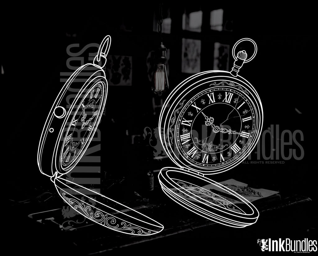 Clock Compass Procreate Brushes, Pocket Watch Tattoo Stencils, Timepiece Stamps Digital Download