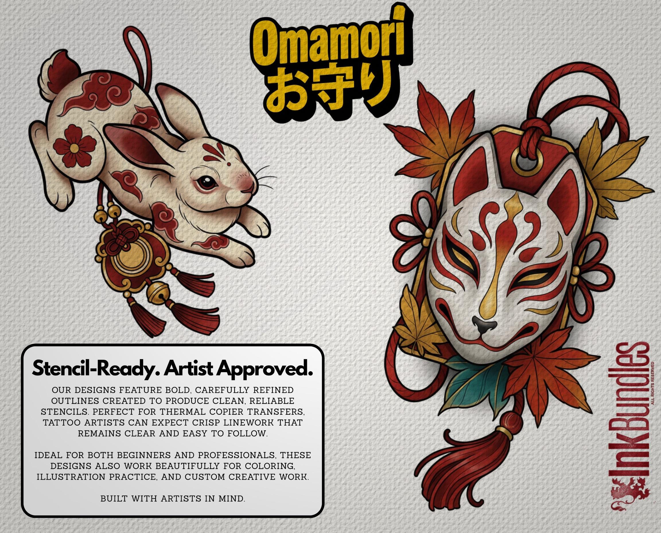 Omamori Lucky Charm Tattoo Stencil art – Japanese Amulets Procreate | PNG | PDF Tattoo References