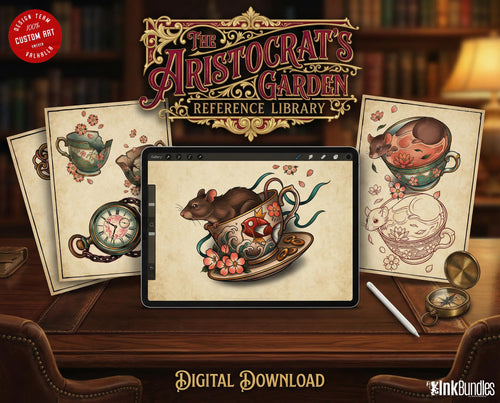 Neo Traditional Tattoo Bundle | Tea Party Tattoo Designs | Procreate + PNG | Floral Teacup Art | Download