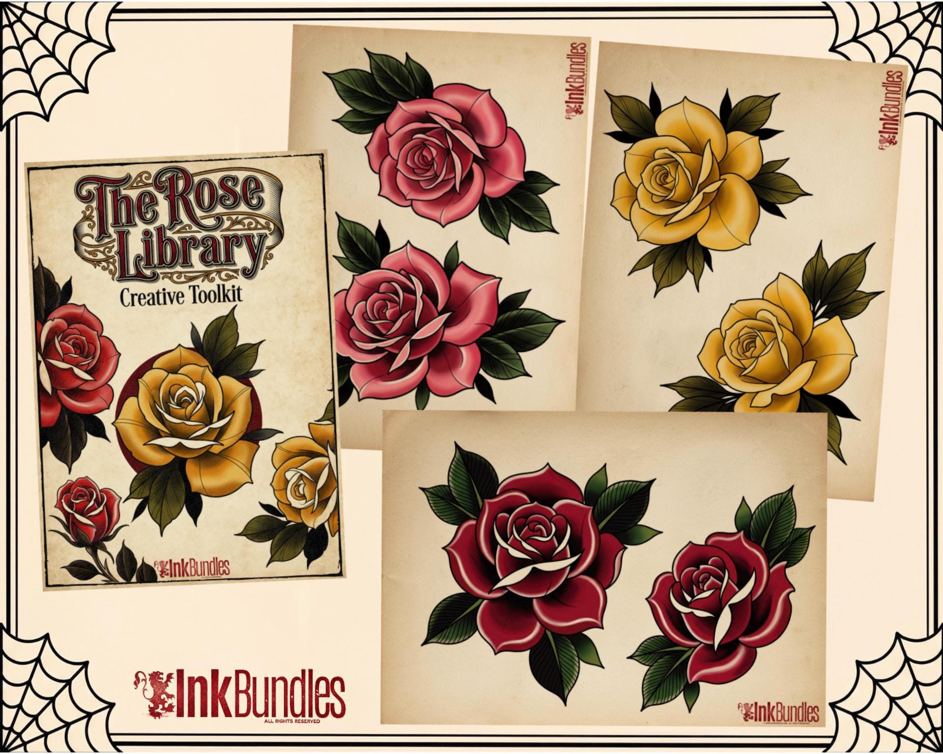 Neo Traditional Tattoo Bundle | Rose Tattoo Designs | Procreate + PNG | Roses Art | stencils