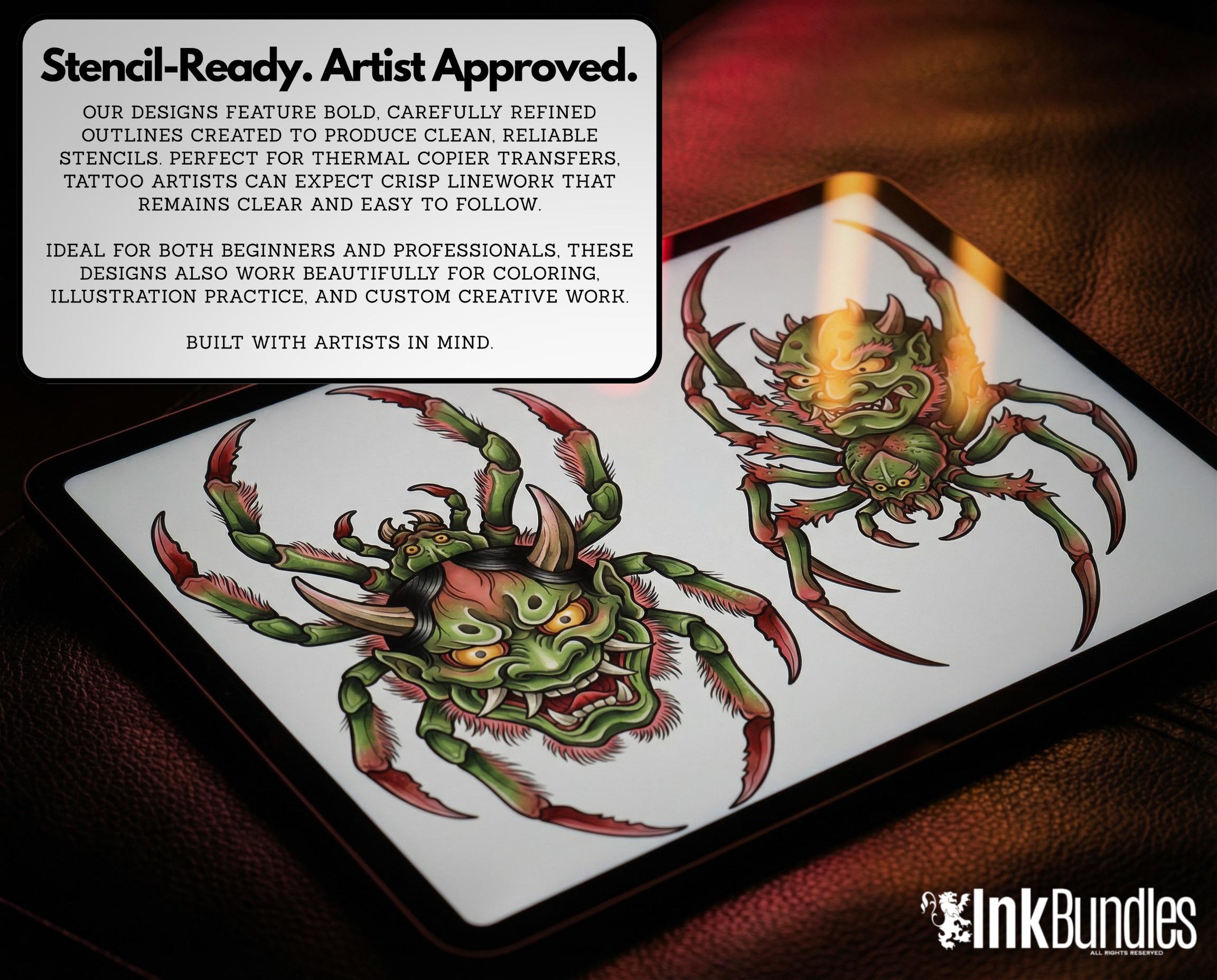 Neo Traditional Japanese Tattoo Reference Kit 2, Procreate Stamps + PNG, Silverfang, Oni demons, stencils
