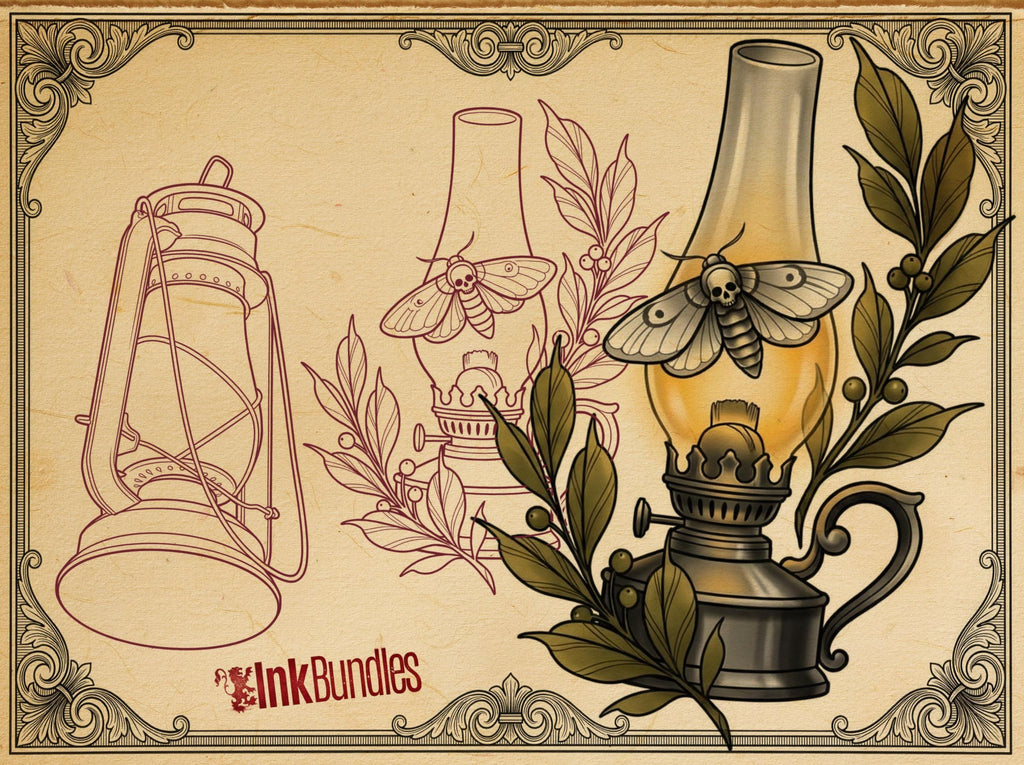 Fire & Torch Tattoo Toolkit, Flame, Lamp PNG Procreate Bundle, Tattoo Flash Brushset for Artists