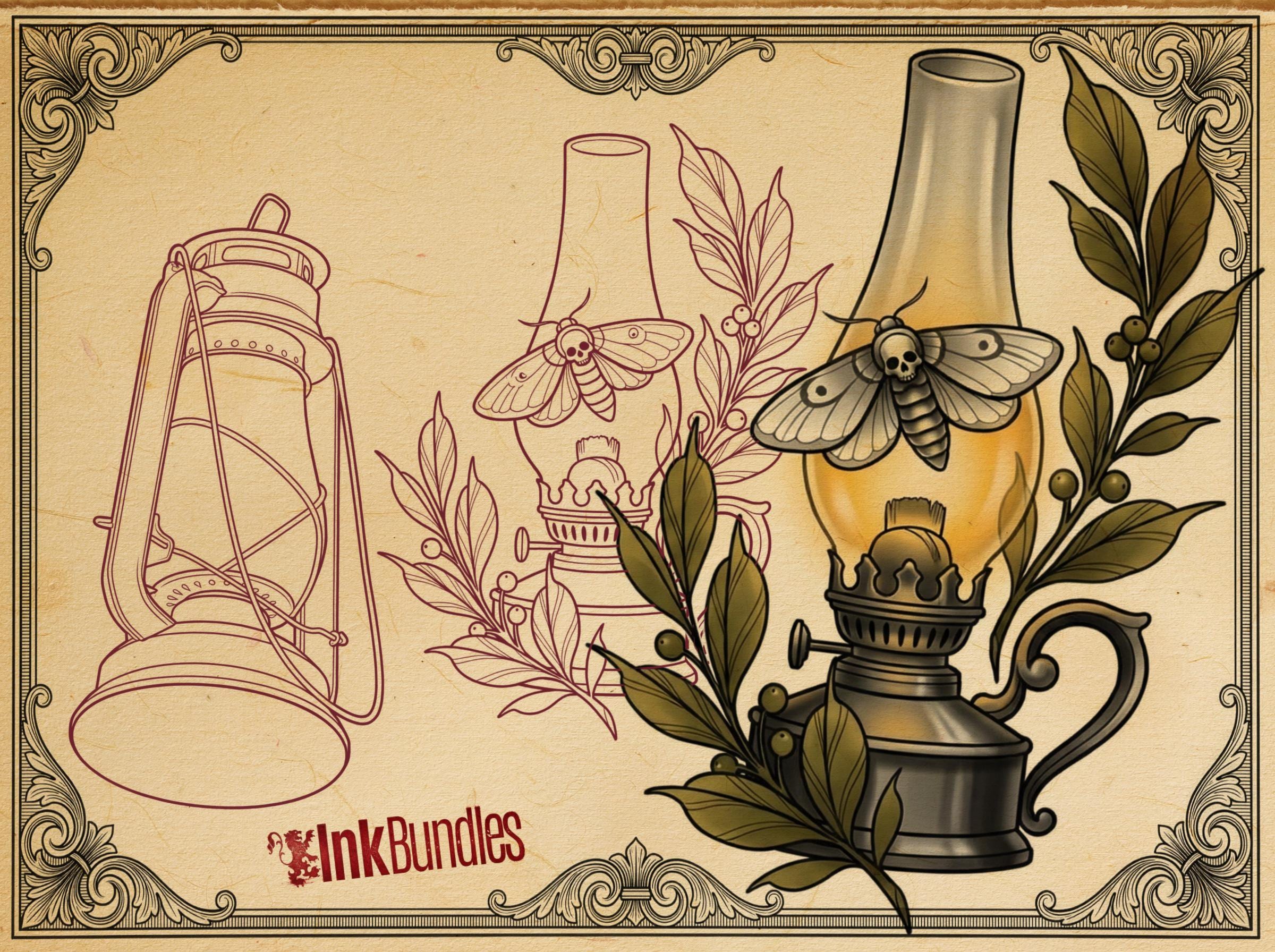 Fire & Torch Tattoo Toolkit, Flame, Lamp PNG Procreate Bundle, Tattoo Flash Brushset for Artists