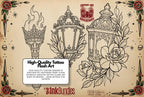 Fire & Torch Tattoo Toolkit, Flame, Lamp PNG Procreate Bundle, Tattoo Flash Brushset for Artists