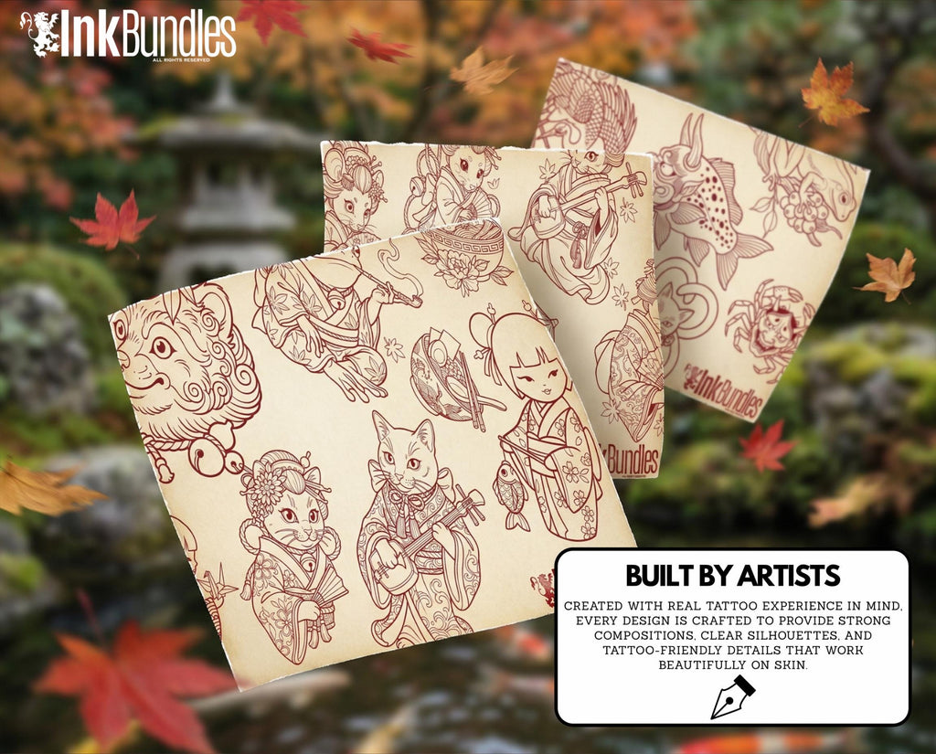 Neo Traditional Japanese Tattoo Reference Kit, Procreate Stamps + PNG, 120+ Clean Stencils