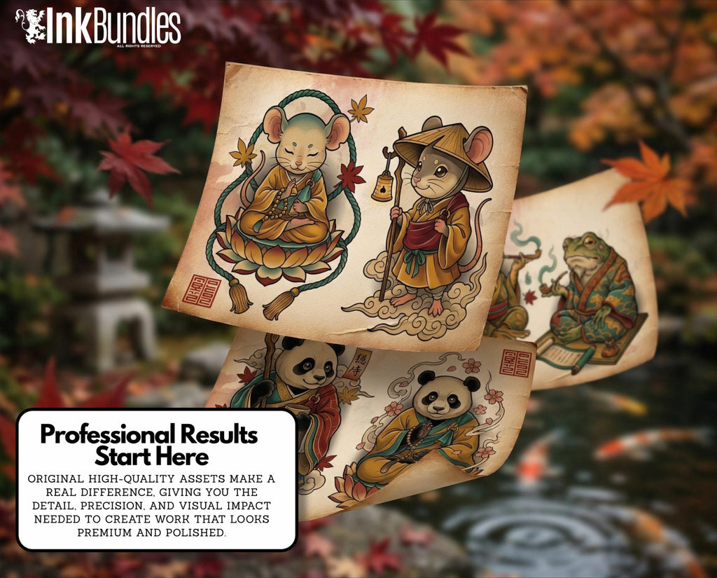 Neo Traditional Japanese Tattoo Reference Kit, Procreate Stamps + PNG, 120+ Clean Stencils