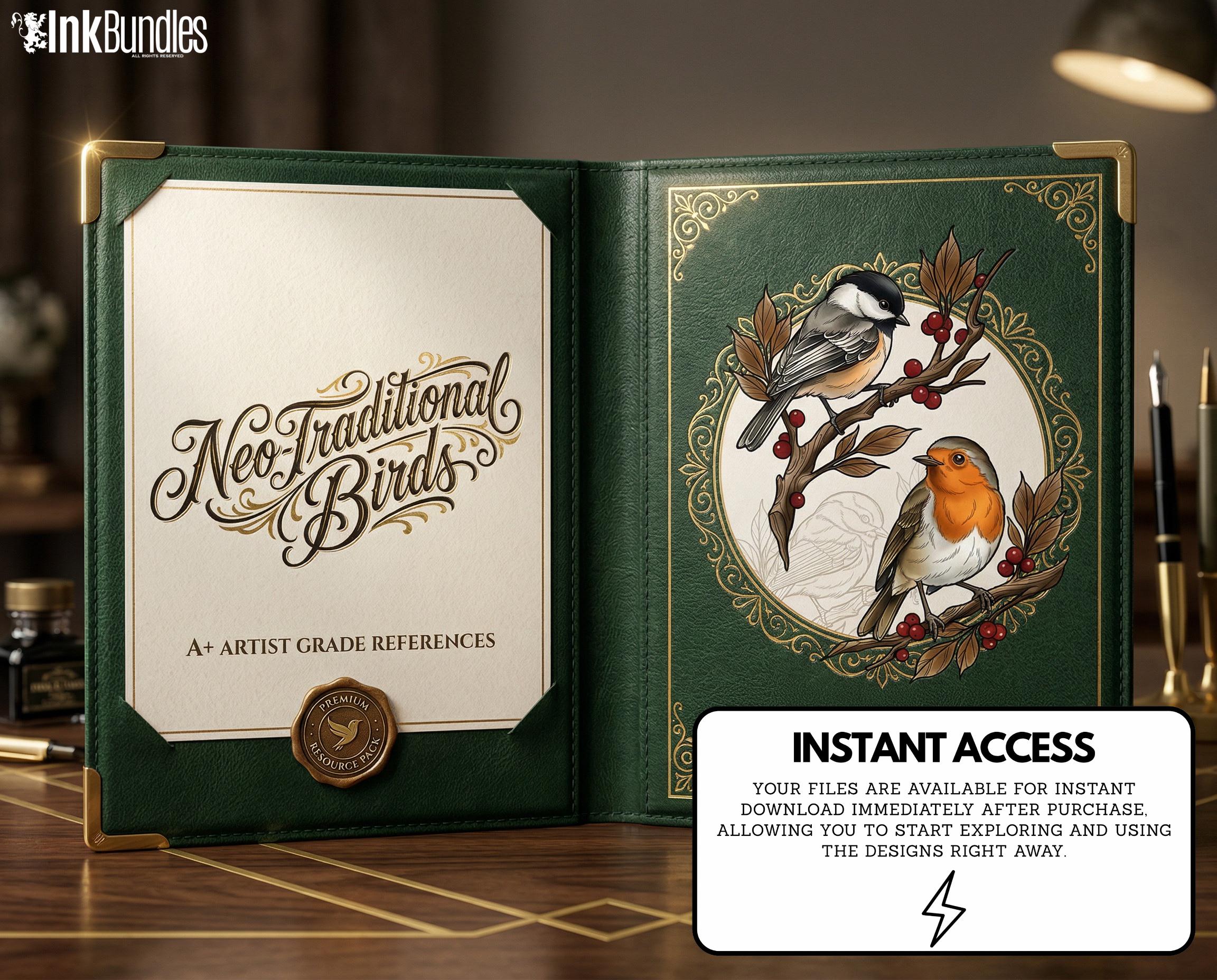 Neo Traditional Birds Tattoo Reference Kit, Procreate Stamps + PNG, 100+ Original Designs