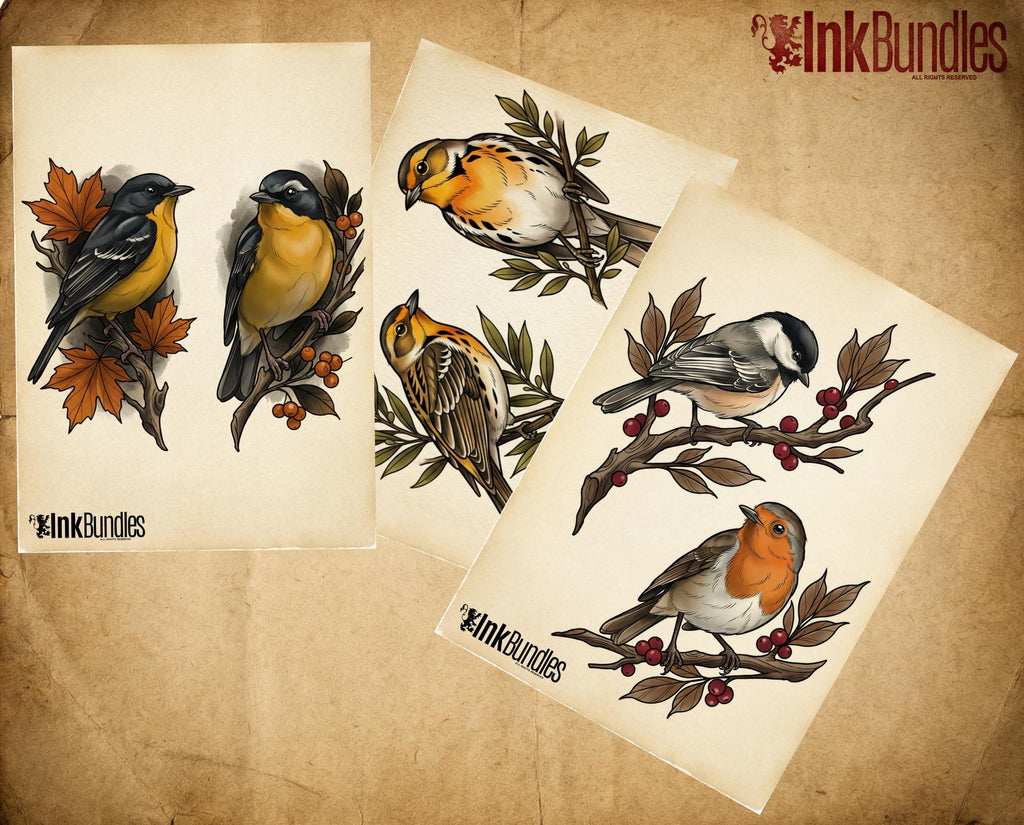Neo Traditional Birds Tattoo Reference Kit