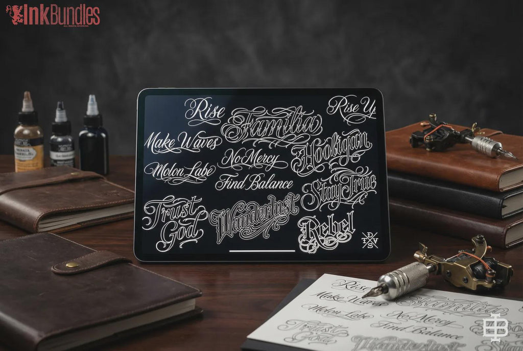 Chicano Lettering Artist for Procreate, tattoo letter design kit,