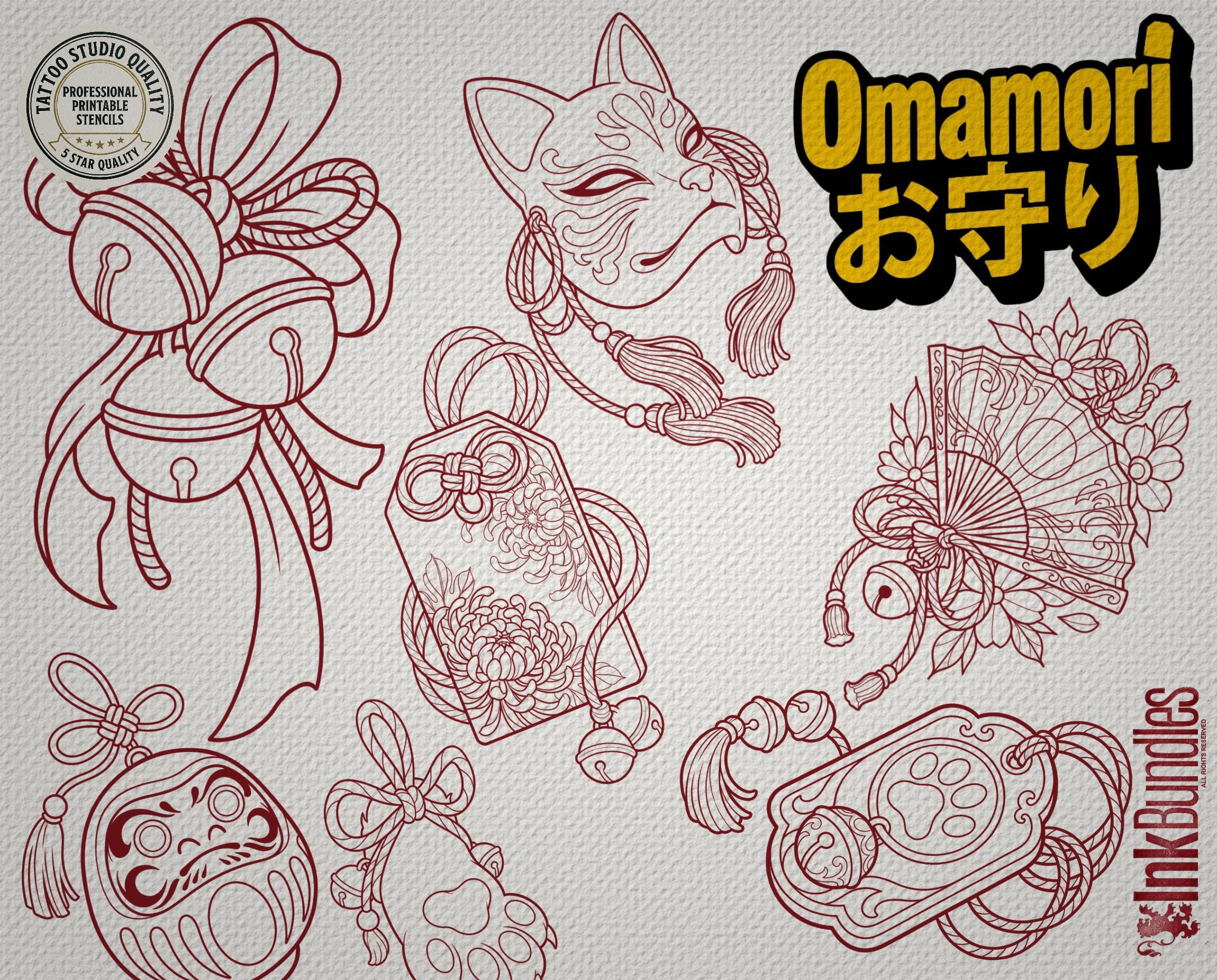 Omamori Lucky Charm Tattoo Stencil art – Japanese Amulets Procreate | PNG | PDF Tattoo References