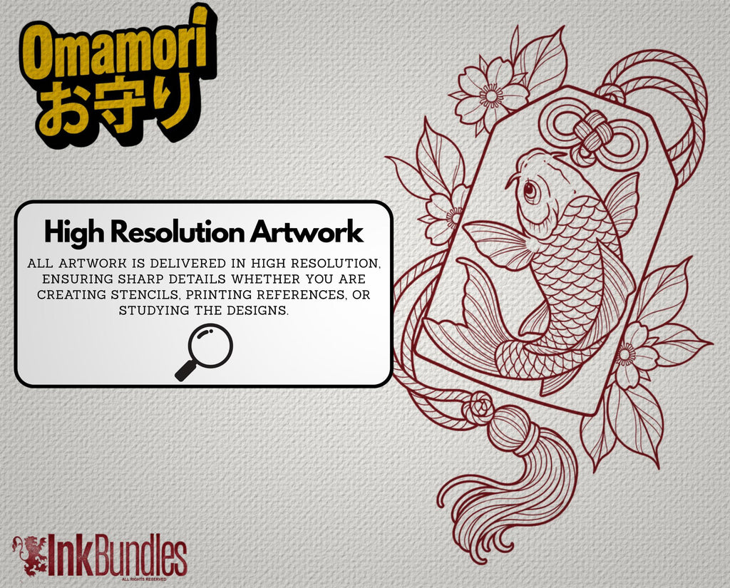 Omamori Lucky Charm Tattoo Stencil art – Japanese Amulets Procreate | PNG | PDF Tattoo References