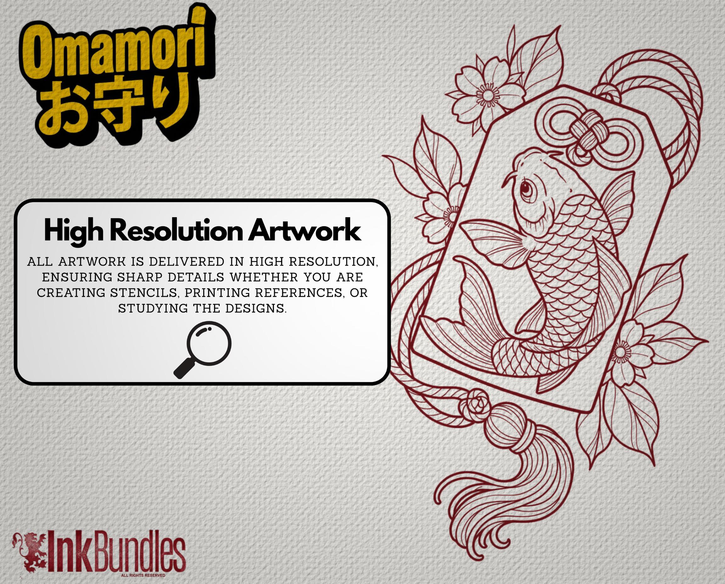 Omamori Lucky Charm Tattoo Stencil art – Japanese Amulets Procreate | PNG | PDF Tattoo References