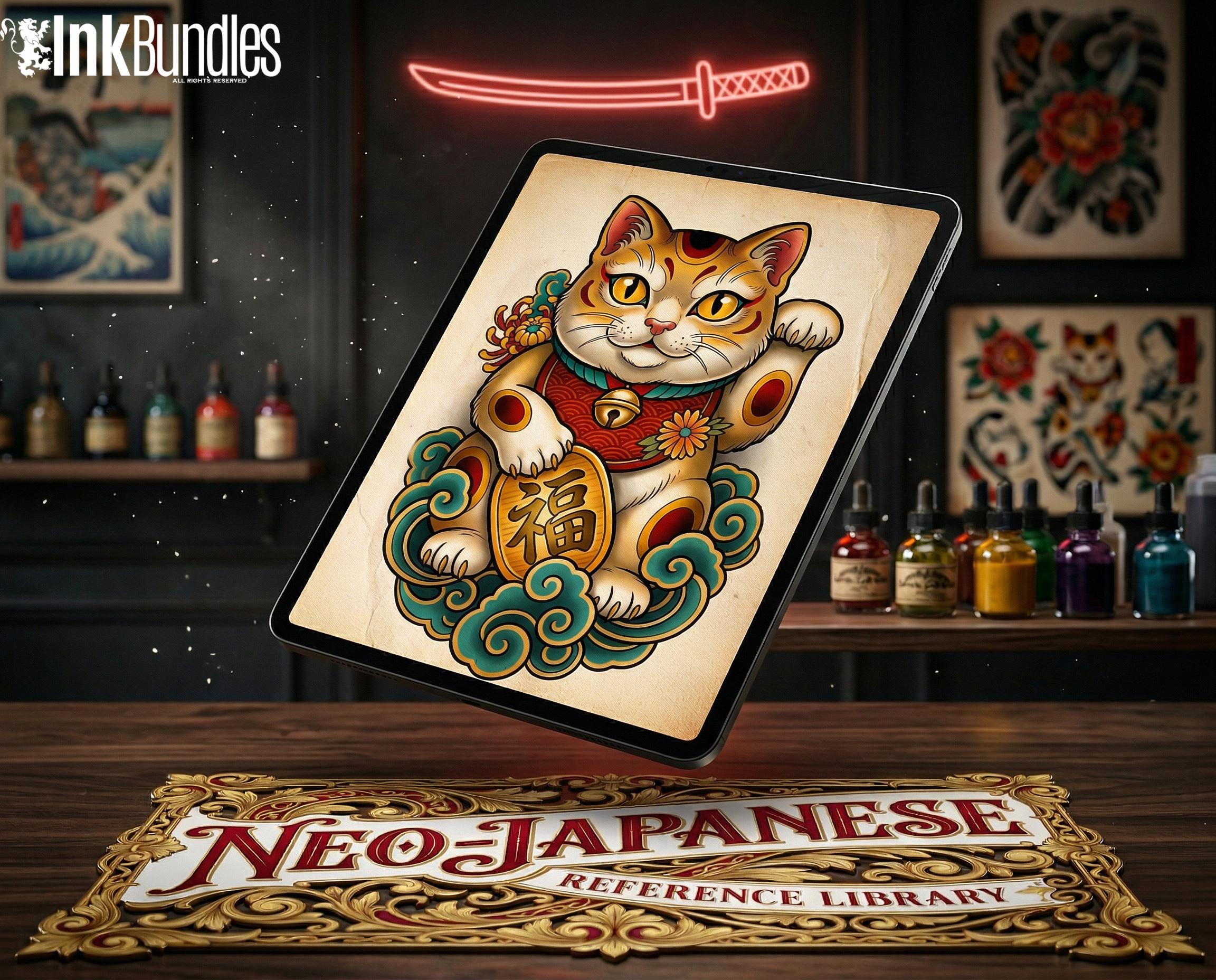 Neo Traditional Japanese Tattoo Reference Kit, Procreate Stamps + PNG, 120+ Clean Stencils