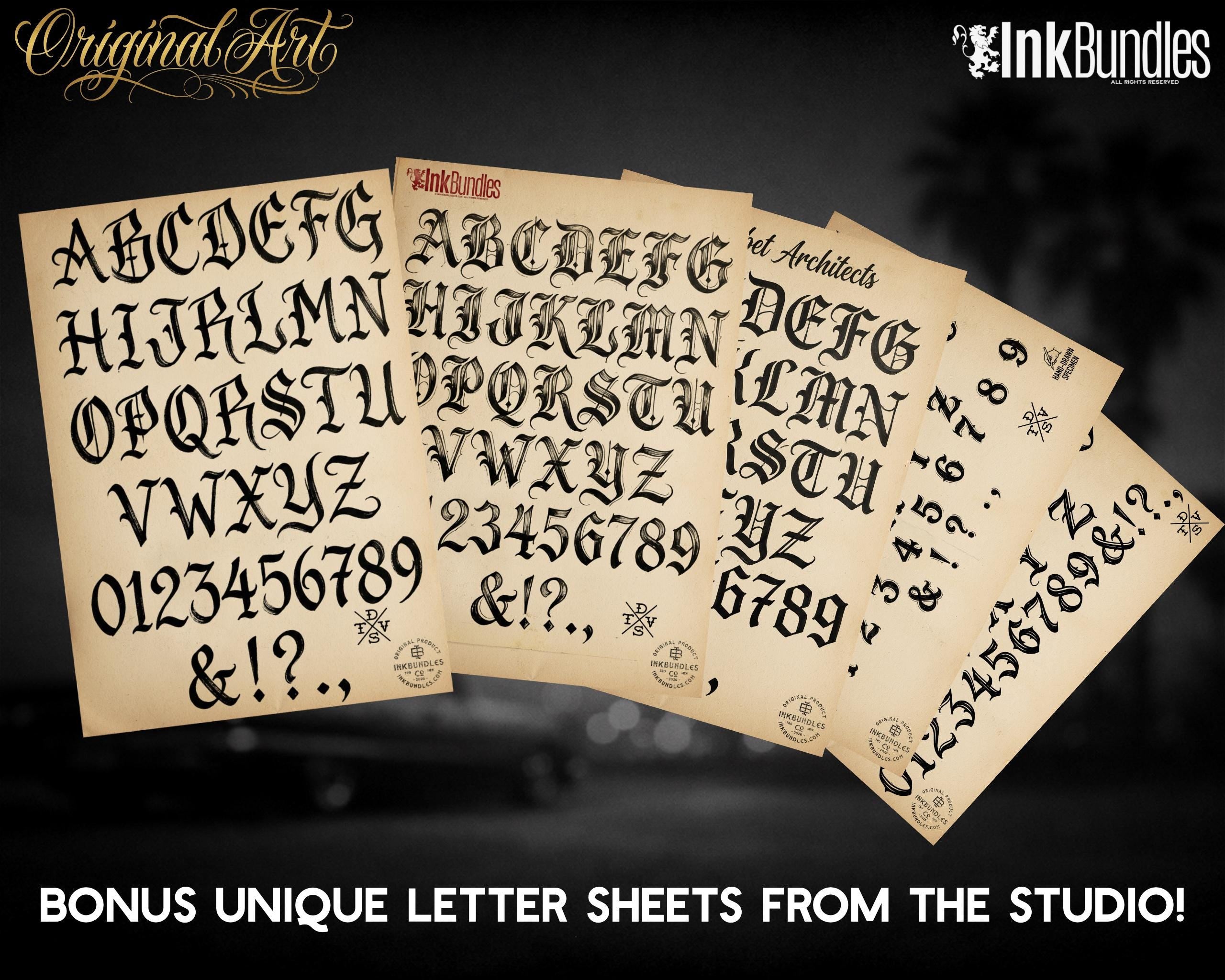 Procreate Tattoo Lettering Kit, Chicano Blackletter Fonts, 1200+ Stamps & Brushes