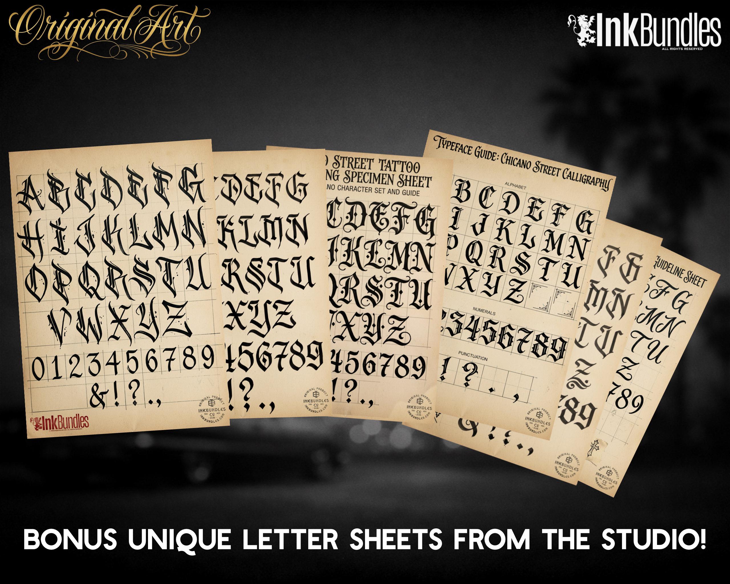 Tattoo Lettering Bundle for Procreate – Chicano Blackletter Fonts, Custom Script Brushes & PNG Lettering Pack